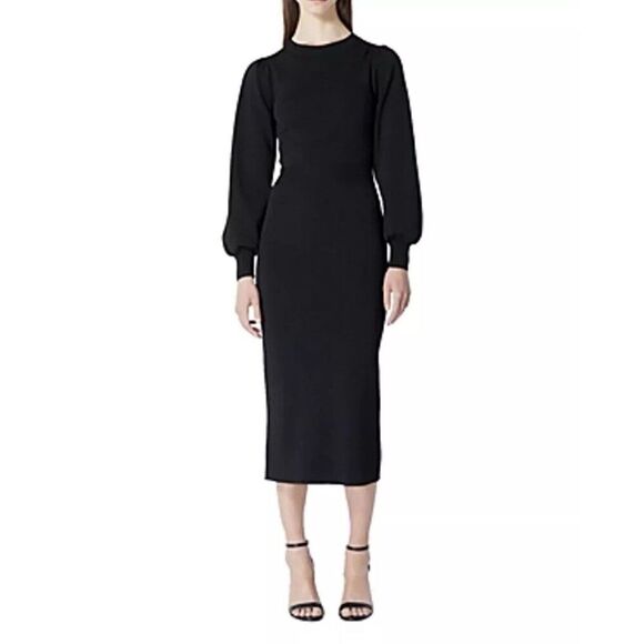 The Kooples Paris Midi Knit Dress Elastic Waist Sheer Back Black 2 women’s - Picture 1 of 6